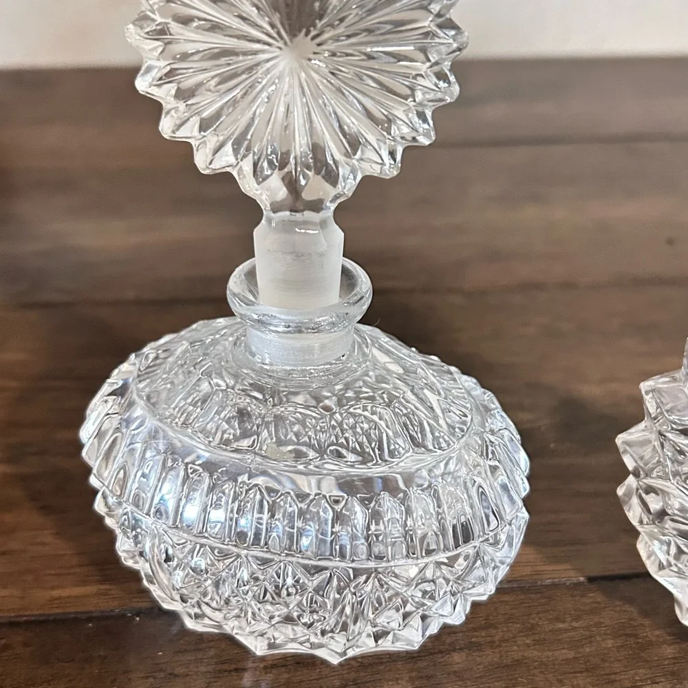 Vintage Crystal Perfume Bottle Pair | Vanity Decor Cut Glass